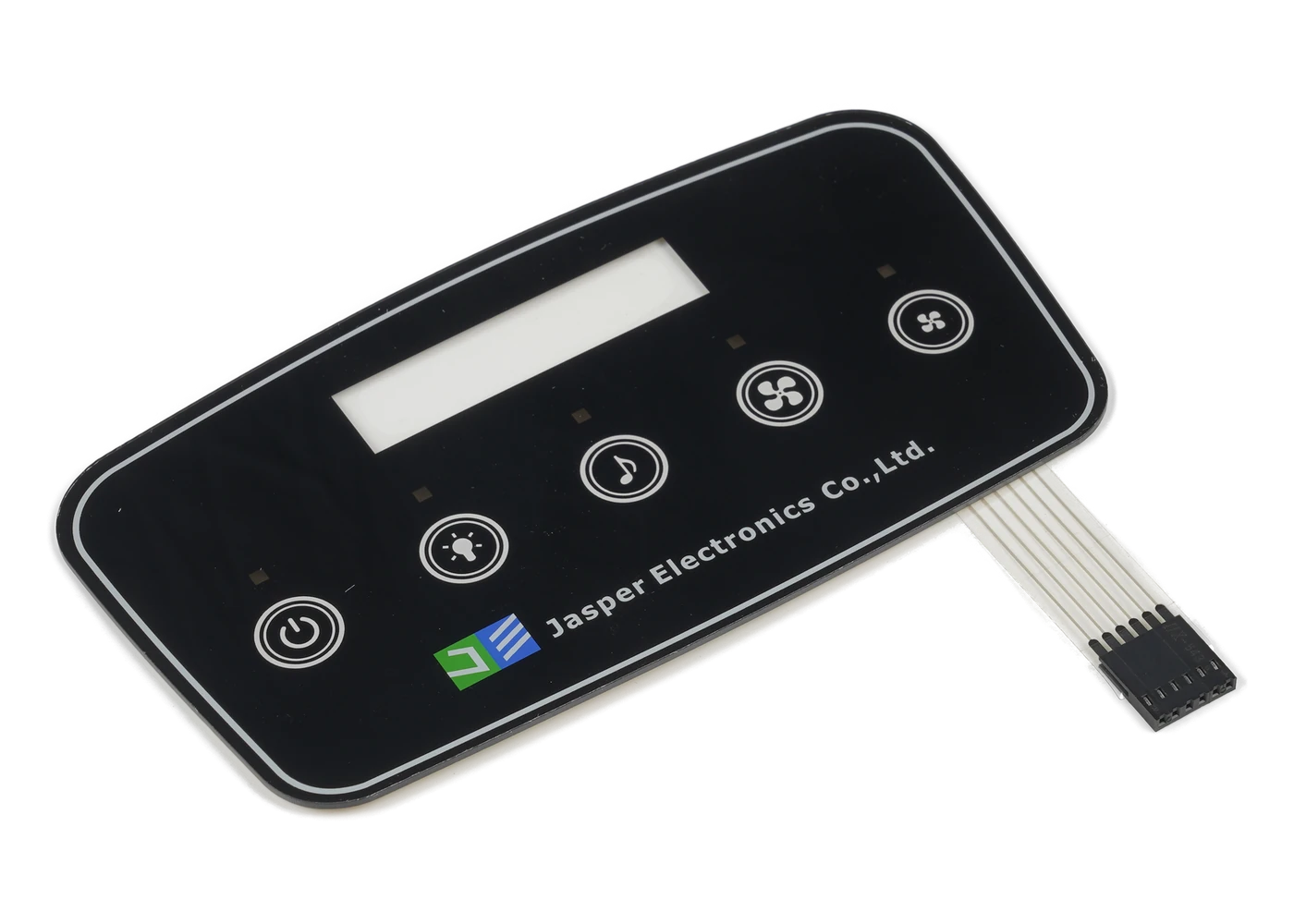 Real capacitive touch control panel with printed icons and display zones