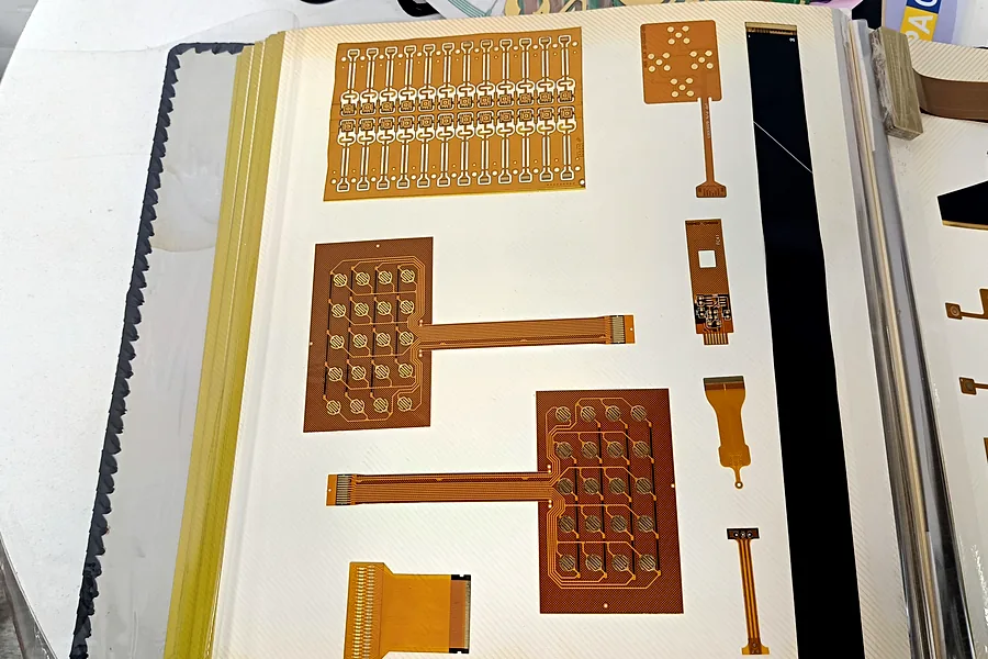 Flexible printed circuit samples arranged in a production sample book