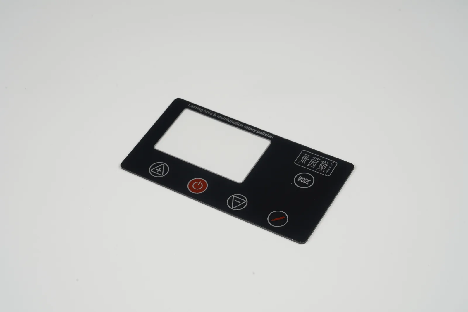 Real black graphic overlay with display window and printed control icons